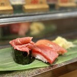 仙令鮨 - ひがしものメバチマグロ3貫セット中落ち、赤身、中トロ