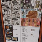 味治 - 入口横のパネル。左はご存じ「美味しんぼ」、右は東京ガイドブック掲載の漫画