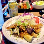 大戸屋 - 料理写真:さばの竜田揚げ　もろみ醤油の香味ねぎダレ　贅沢搾りレモンは缶で登場です♫