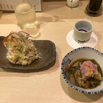 酒とおでん 八屋 - ポテトサラダ＆お通し（きのこおろし）さっぱりしていてとても美味しかった