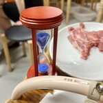 ジンギスカン羊はち - ユッケ用、賞味期限カウント砂時計。笑