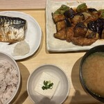 やよい軒 阪急茨木店 - 大豆ミートと茄子味噌の定食。
