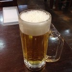 朝市食堂 - 定食セットのビールで乾杯