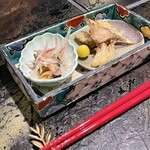 銀座 塒 - ナスと舞茸の天ぷら、銀杏まで
