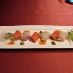 SAVOR - 魚介のカルパッチョと秋茄子のルーロー