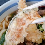 手打庵 - 肉天ぷら大盛りのカボチャ天ぷら