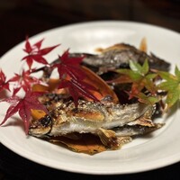 比良山荘 - 子持ち鮎。鮎めっちゃ出ました。やっぱ松茸は、ずば抜け