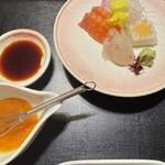 湯主一條 - 人参ドレッシングがお醤油で食べるお刺身