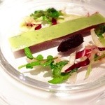 レストラン コバヤシ - 皮目を香ばしく焼いた北海道産サンマのマリネ 肝のソース サラダ添え