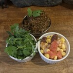 カレーの店 マボロシ - マトンと茄子のキーマ、パクチー、サラダ