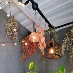 251 cafe - エントランスの照明（ドライフラワーと共に）