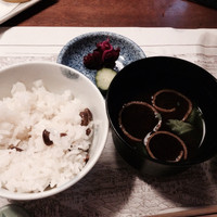 韻松亭 - 〆の豆ごはんとお味噌汁