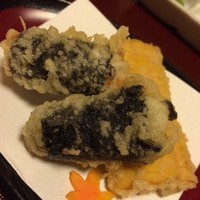 京都祇園 天ぷら八坂圓堂 - 牡蠣とウニの磯部揚げ・とうもろこし揚げ。
