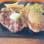 327785639 - ラムステーキ＆ハンバーグ（レモンバターとガーリック味噌ソース）