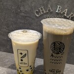 茶BAR - ドリンク写真:パインマンゴーミルクは、笑顔になる甘いドリンクです。甘いものが飲みたい時には最適。ほうじ茶ミルクは家庭ではこの濃厚さはなかなか出せないと味わいました、美味しい♥
