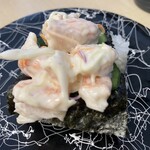 活魚寿司 - 自家製海老サラダ①
            軍艦ではなく握り(?)です