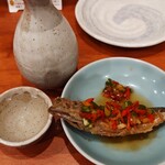 釣りあじ食堂 - 栄川（福島）、つき出しの小アジ南蛮漬