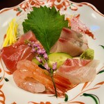 かき忠 - 刺身4点盛り（本マグロ、南蛮えび、ぶり、鯛）