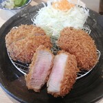 とんかつ神楽坂さくら ひたち野うしく店 - ３種の日替わりランチ　1100円　（メンチカツ、ヒレカツ、蓮根挟みフライ）