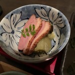 隠れ房 - 【2025/11】ミニ合鴨・茄子お浸し（おばんざい三種盛合せ）