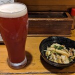 一釣 - レッドアイとつき出し。つき出しも、とてもおいしかったです。ただ、料理名が分からない