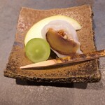 筵 - 中山栗の渋皮煮と無花果バターの求肥包み