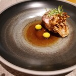 aoi restaurant - 魚料理 =脂の乗った新鮮で肉厚なブリのソテー、舞茸＆銀杏 添え