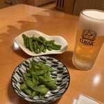 お盆としゃぶしゃぶ 十勝晴れ - 中札内産枝豆とビール