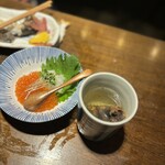 小川の魚 - 虹鱒のイクラと鰻の骨酒