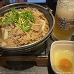 吉野家 - 料理写真:牛すき鍋肉倍盛り＆生ビール　1,446円