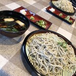 あき亀山のそば処 - 鶏南蛮のつけつゆとざる蕎麦大盛り