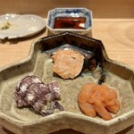 鮨 はしもと - ✴︎ シャコ
      ✴︎ あん肝
      ✴︎ 甘海老 エビ味噌和え