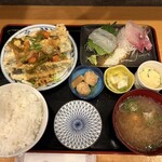 魚亥子 - カマスの野菜甘酢餡掛け＋刺身（1,760円）