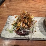 うどん山長 - 山長セットの前菜　鰹のたたき　薬味盛り