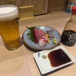 魚がし うお助 - 生ビール　お刺身盛り(^^)