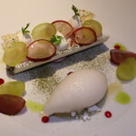 リュストル - 葡萄のヴァシュラン 緑茶の香りと蜂蜜タイムのソルベ