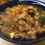 そばのスエヒロ - 名物太そば@税込400円＋名物ゲソ＠税込230円＋たぬき(半分)＠税込40円