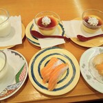 南房総 やまと寿司 - 杏仁豆腐　なめらかプリン　活貝3貫　サーモン大トロ