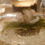 328342386 - 海葡萄に囲まれた平目とトリュフのカルパッチョ