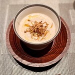 シコウ - 【原木椎茸のすり流し 牛蒡チップス 亜麻仁油】