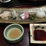 日本料理 太月 - 御造り　平目昆布締め　さより　あおりいか　2014-11