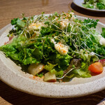 チーズ料理レストラン VOLENTE-048 - ストラッキーノチーズと無花果のサラダ～アサイーソース仕立て～ 【珍しい一皿】わらび餅のような食感のストラッキーノチーズ！甘い無花果とアサイーソースのハーモニーが絶妙です。