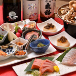 卯屋 - 料理写真:ミニ信州の恵（信州サーモン、他川魚）
信州の恵、信州サーモン刺身、他川魚刺身、キノコステーキ、小鉢