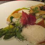 ラトリエ ドゥ ジョエル・ロブション - グリーンアスパラガスのプランシャ焼き　イベリコ生ハムと共に