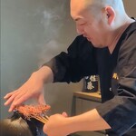 鮨旬美 西川 - スペシャリテの大きな車海老。２種の火入れを楽しみます ♪♬