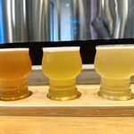 つくばブルワリー - 左からTSUKUBA SUNRISE LAGER、イワナガヒメIPA、常陸の不死鳥ライスセゾン