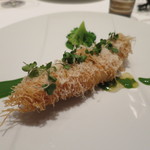 カダイフを纏った的鯛の軽やかなフリット ブロッコリーのクーリとシトロン・コンフィチュール (2014/11)