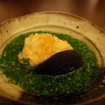 日本料理 晴山 - 鱈の白子の揚げ出し 椎茸 葱 もみじおろし