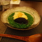 日本料理 晴山 - 鱈の白子の揚げ出し 椎茸 葱 もみじおろし