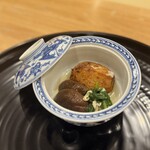 日本料理 一会 - 川越の里芋、ほうれん草の煮浸し、しいたけ